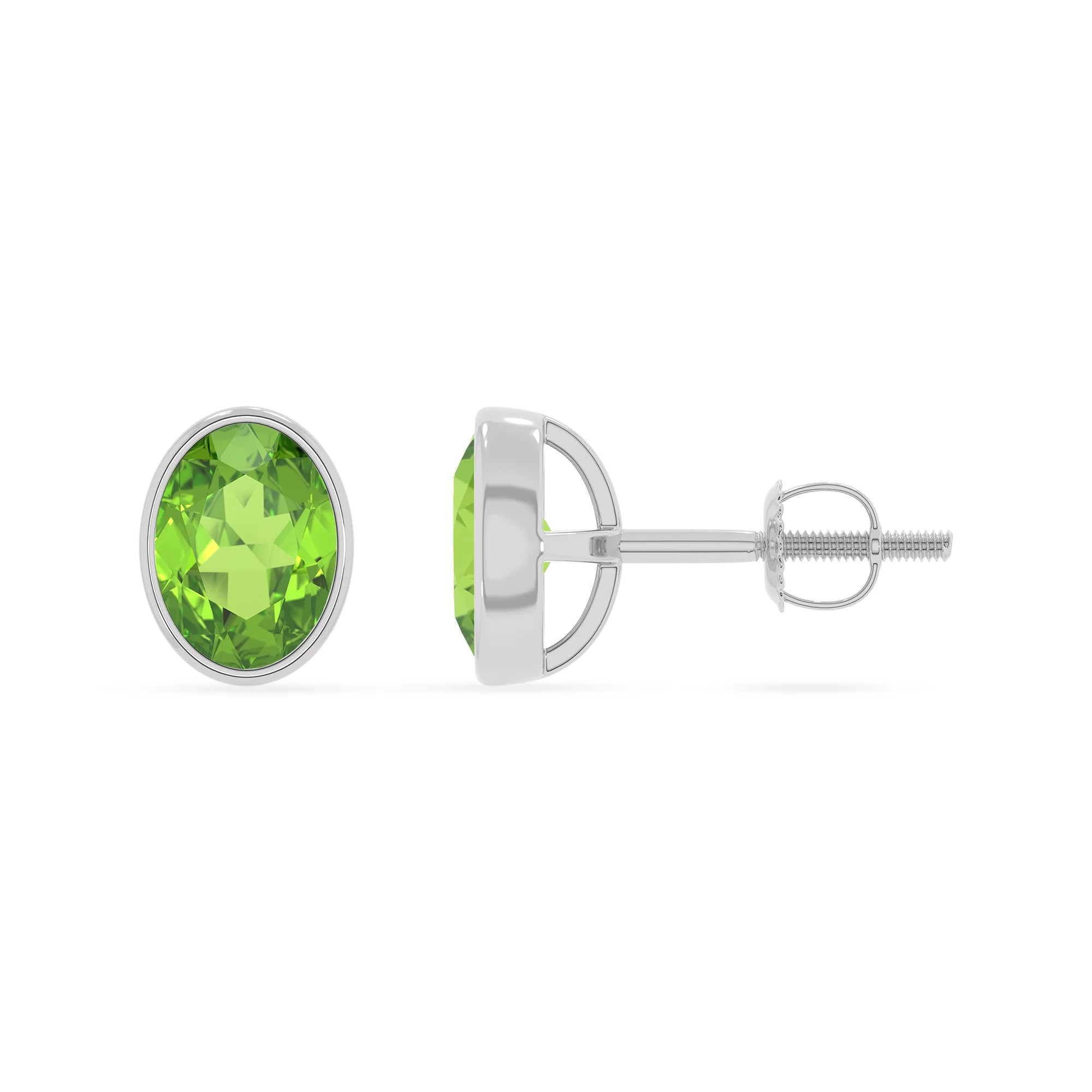 natural peridot oval stud earrings in platinum