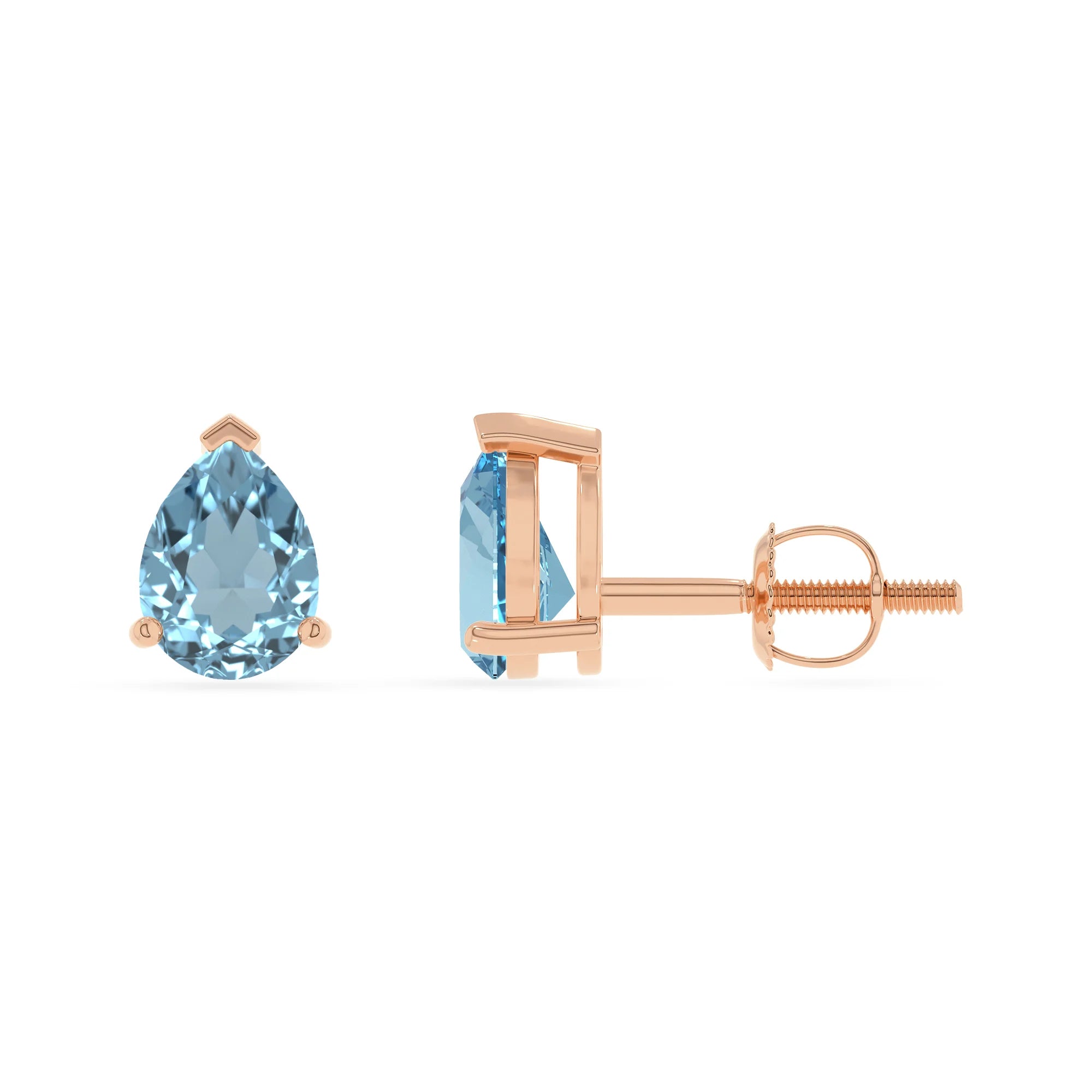 lab grown aquamarine pear stud earrings in rose gold