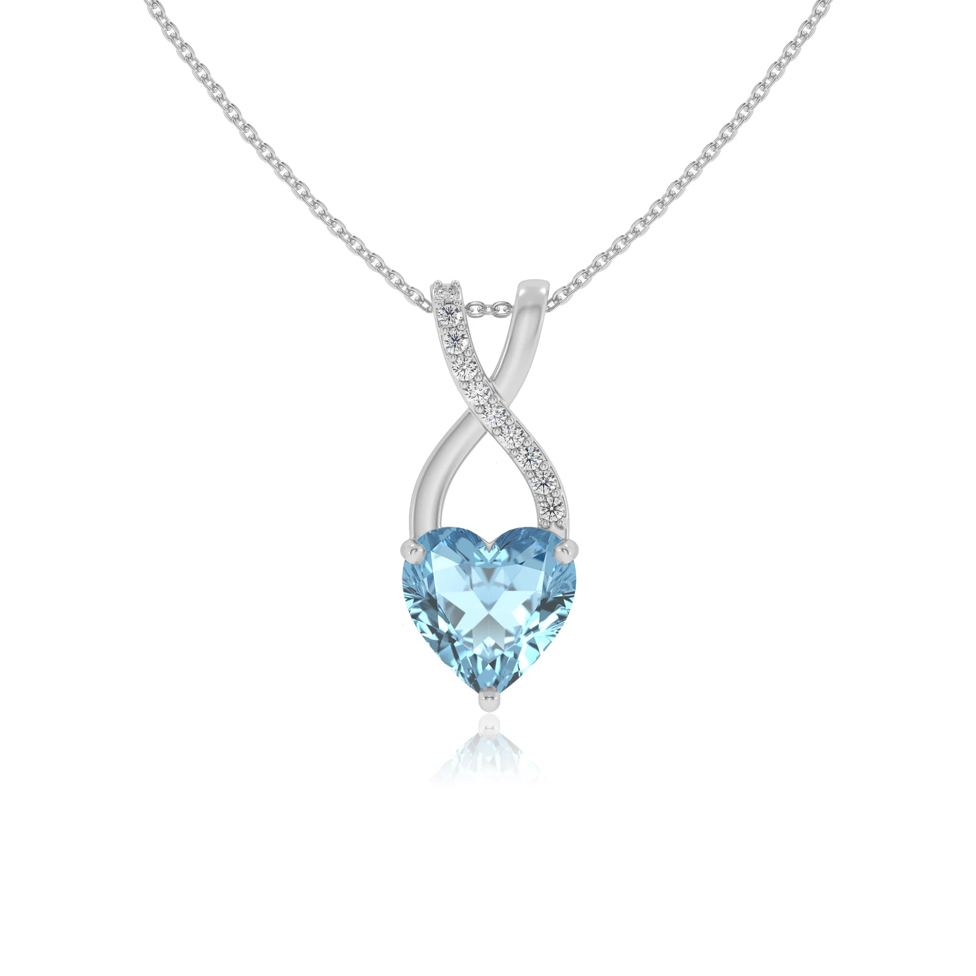 lab grown aquamarine heart solitaire necklaces in sterling silver
