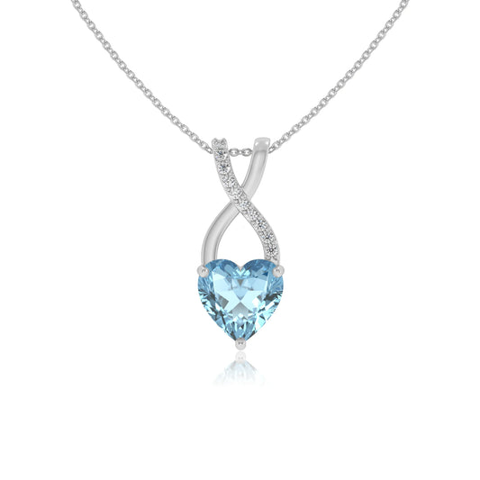 lab grown aquamarine heart solitaire necklaces in sterling silver