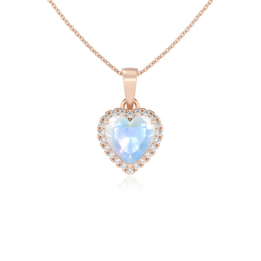 natural rainbow-moonstone heart solitaire necklaces in rose gold
