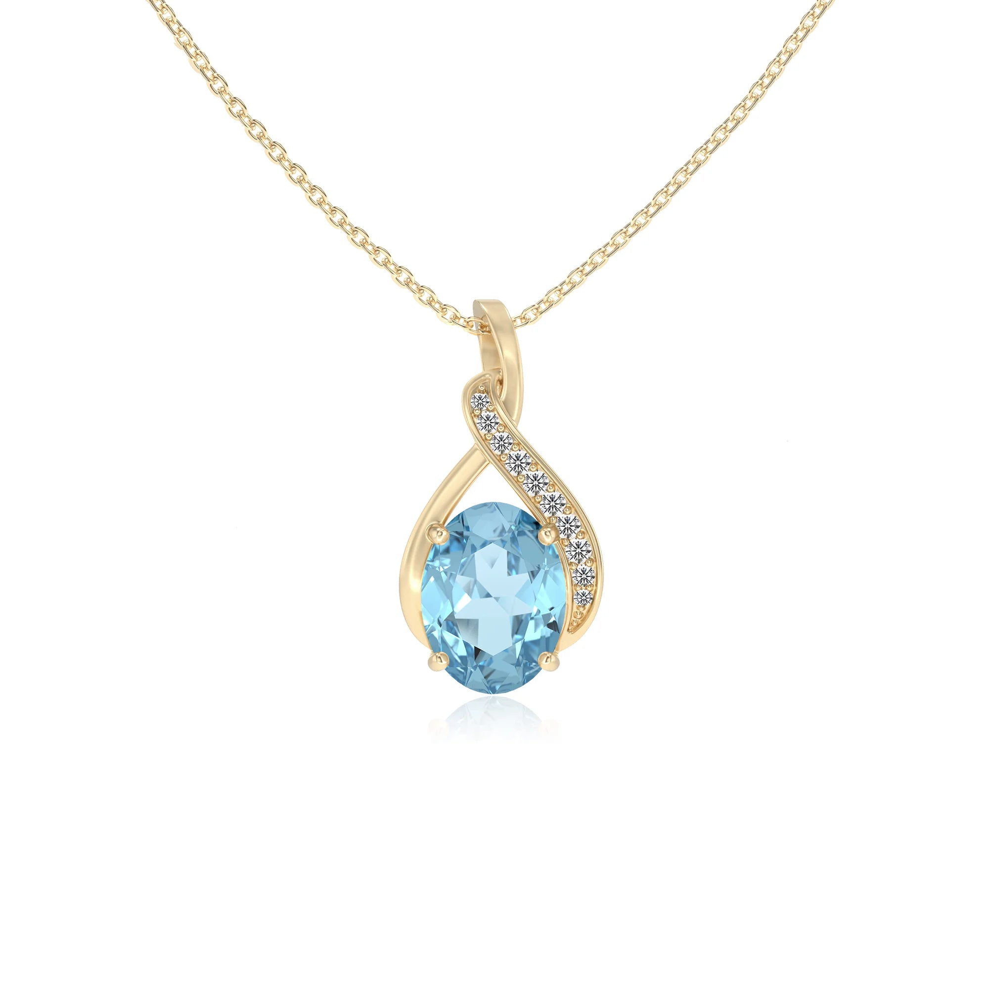 lab grown aquamarine oval solitaire necklaces in yellow gold