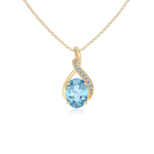 lab grown aquamarine oval solitaire necklaces in yellow gold