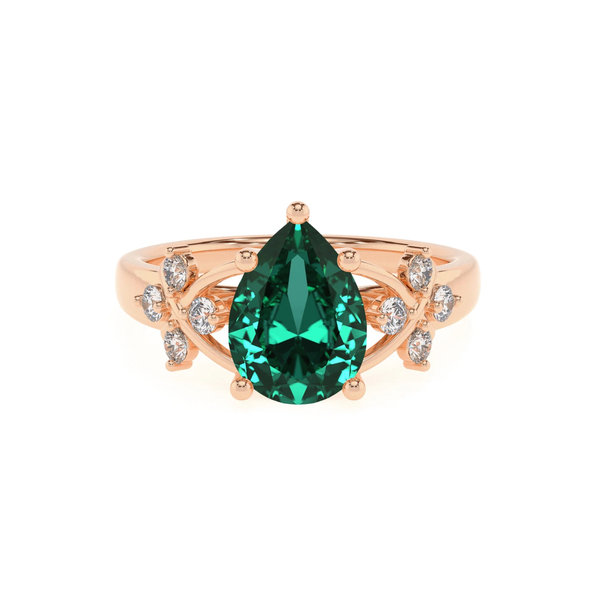 lab grown emerald pear solitaire rings in rose gold