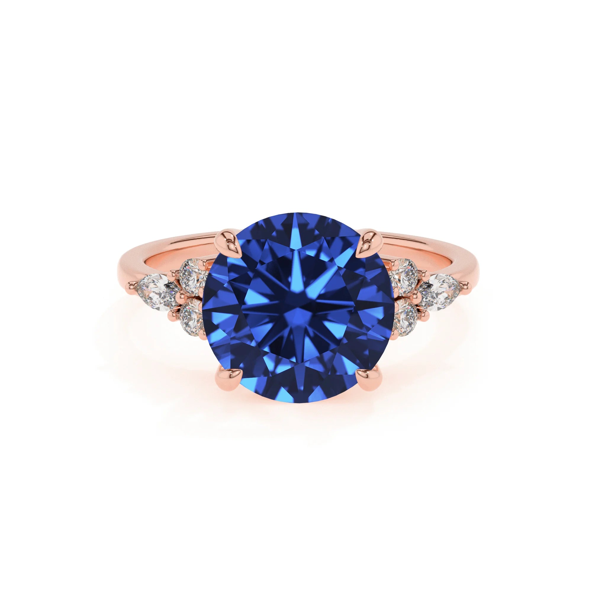 lab grown blue-sapphire round solitaire rings in rose gold