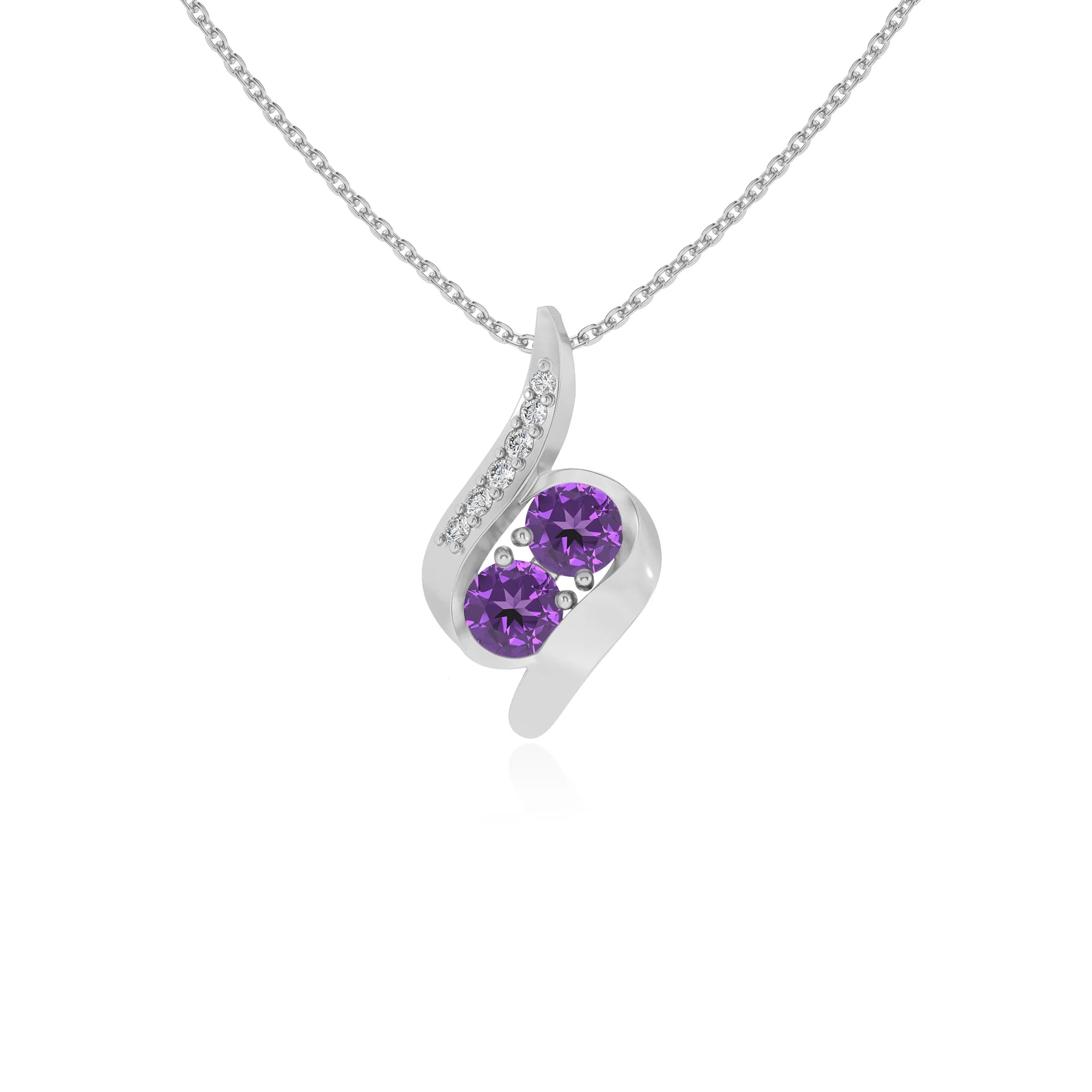 lab grown amethyst round solitaire v-bale necklaces in sterling silver