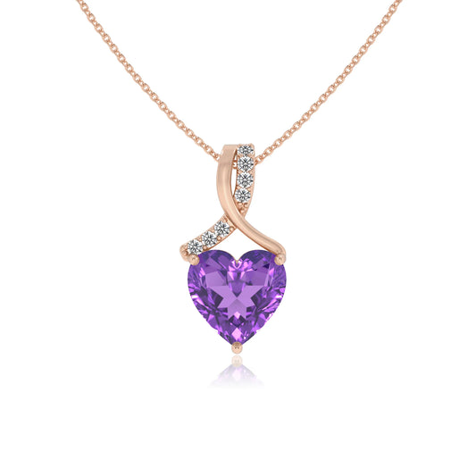 lab grown amethyst heart solitaire necklaces in rose gold