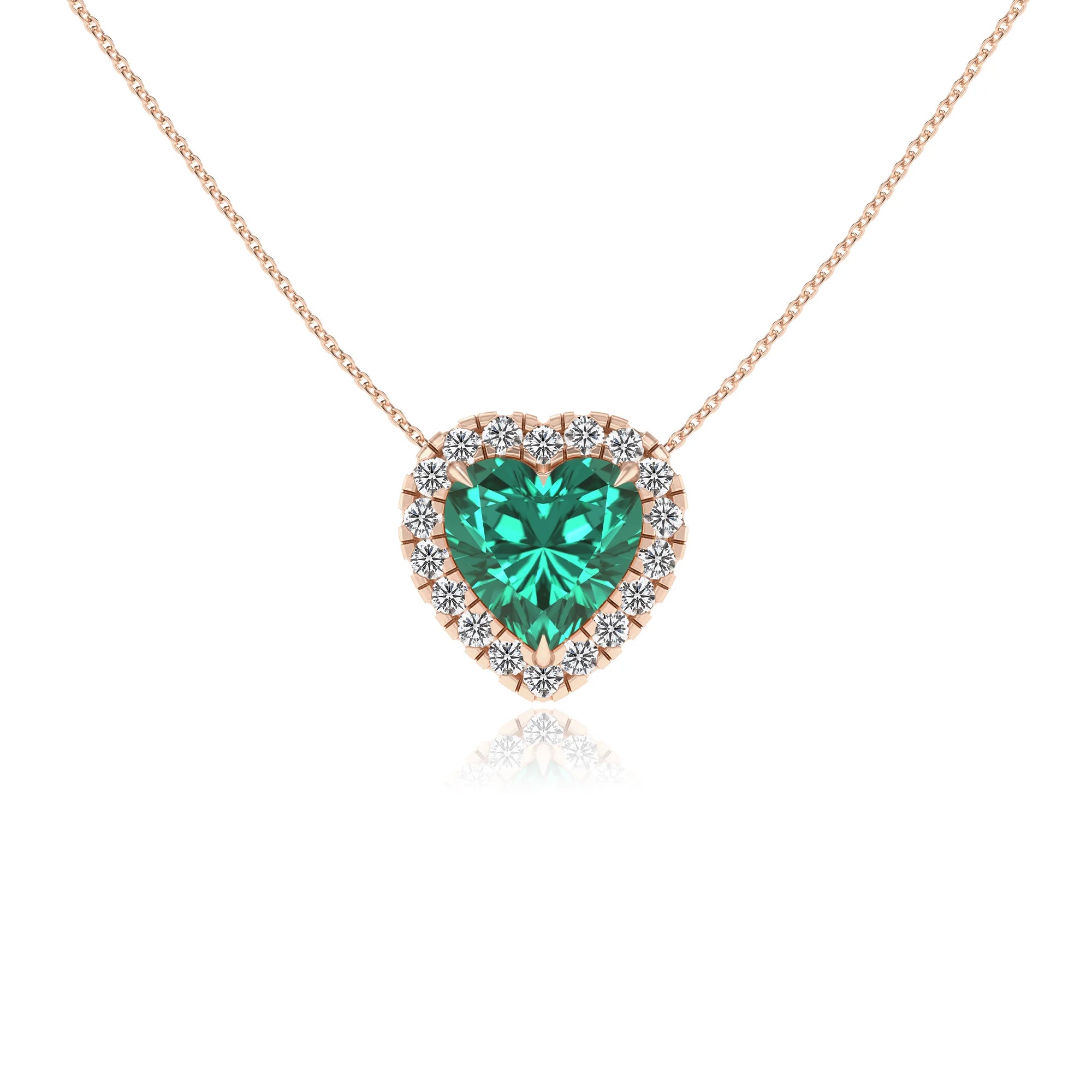 lab grown emerald heart solitaire necklaces in rose gold