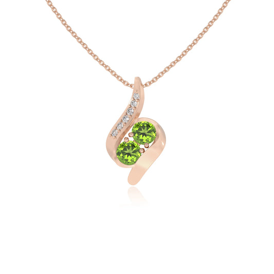 natural peridot round solitaire v-bale necklaces in rose gold