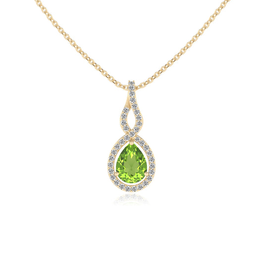 natural peridot pear necklaces in yellow gold