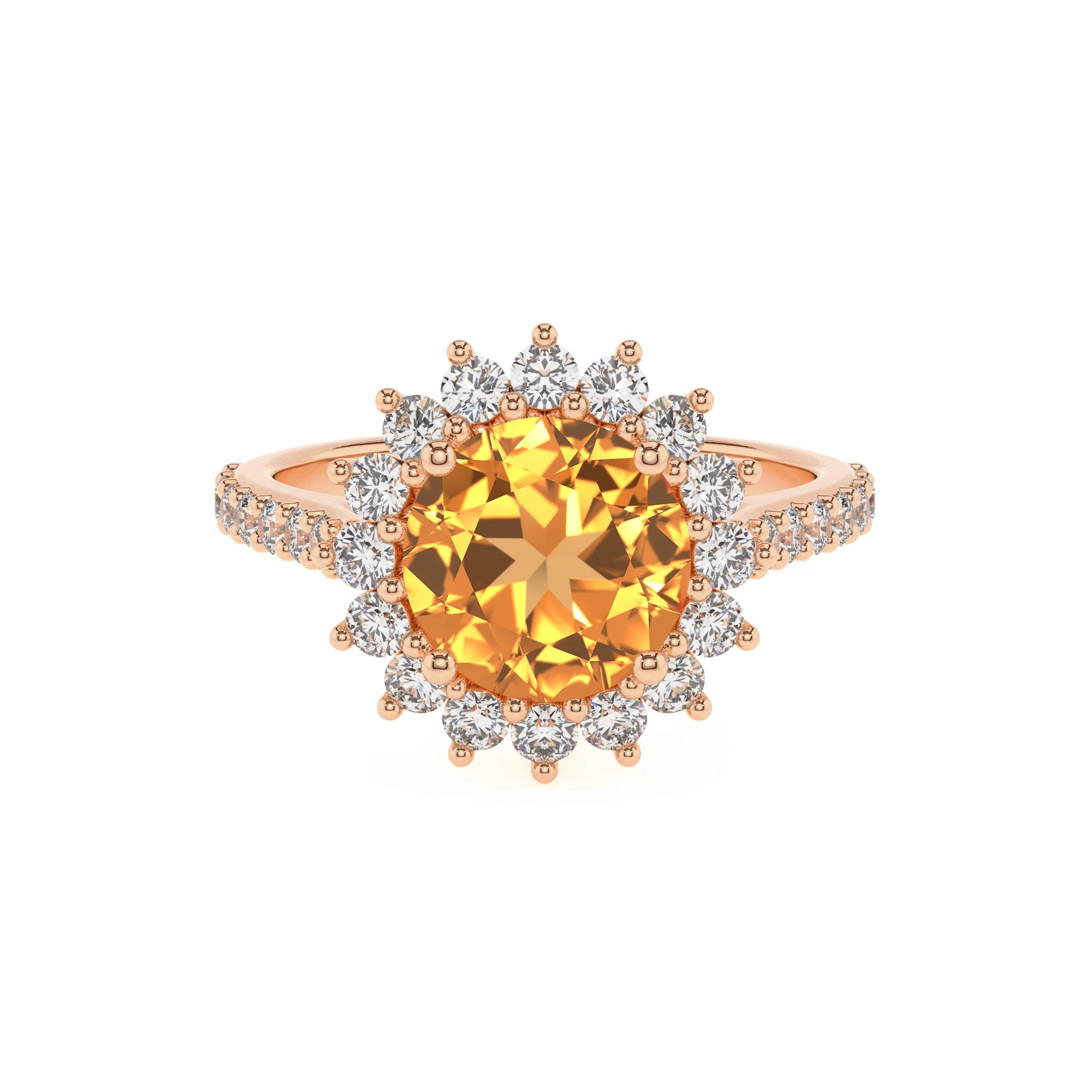 lab grown citrine round solitaire rings in rose gold