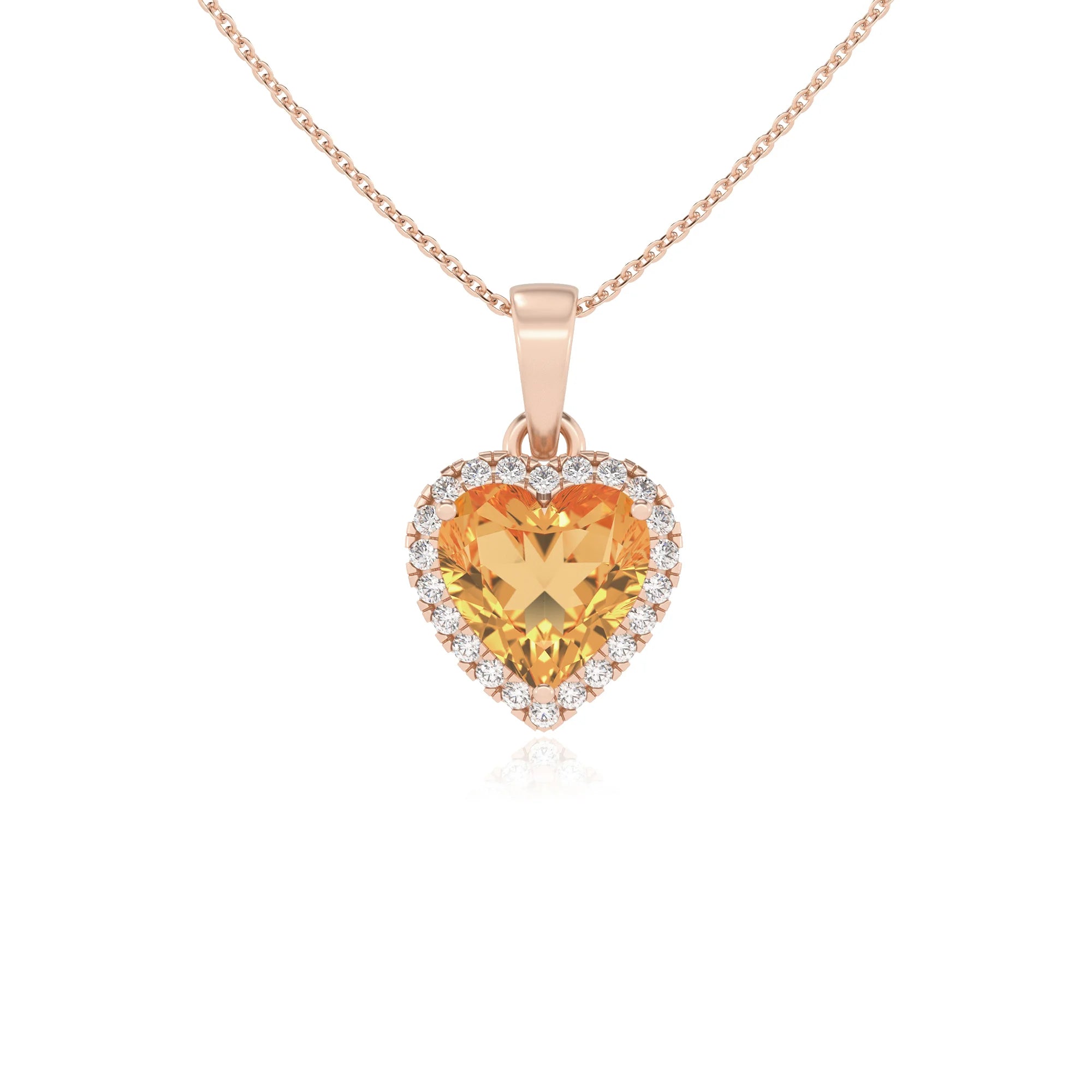 lab grown citrine heart solitaire necklaces in rose gold