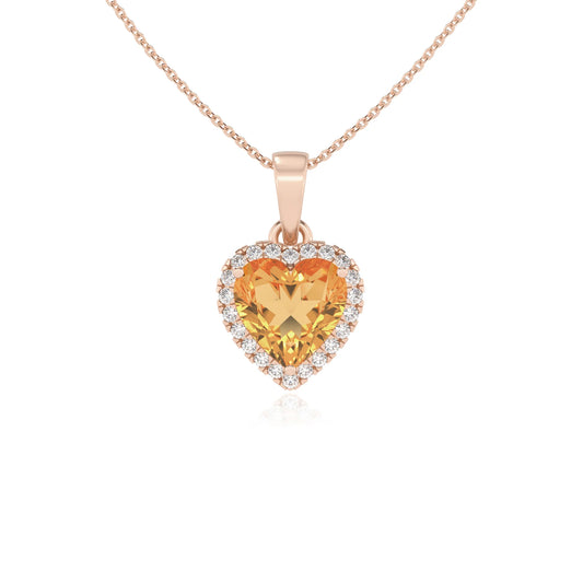 lab grown citrine heart solitaire necklaces in rose gold