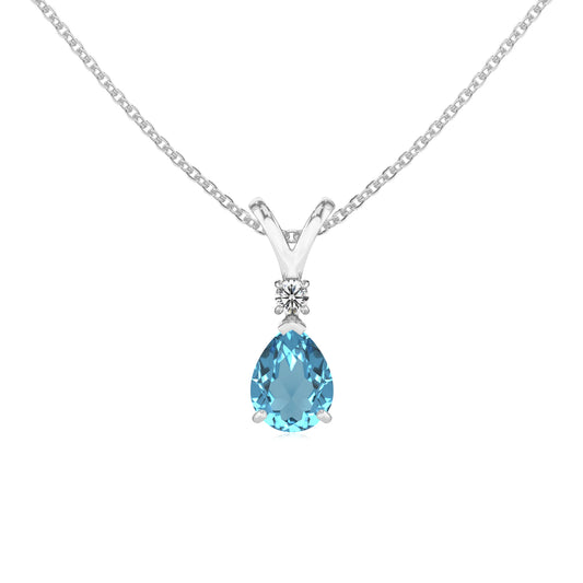 natural swiss-blue-topaz pear solitaire v-bale necklaces in white gold