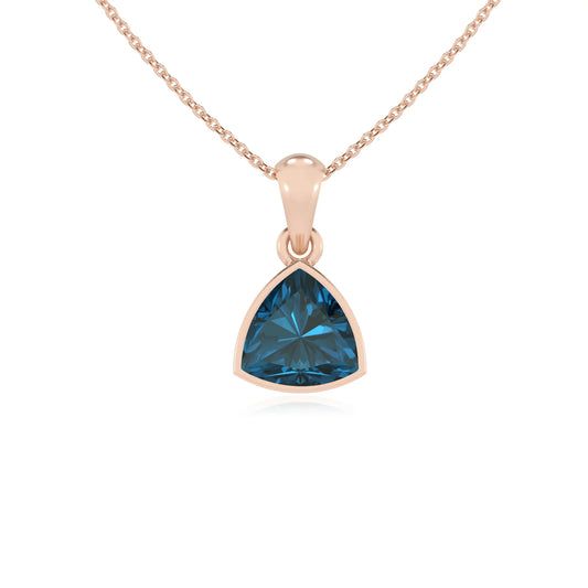 natural london-blue-topaz trillion solitaire necklaces in rose gold
