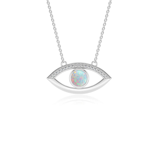 lab grown opal round solitaire necklaces in platinum