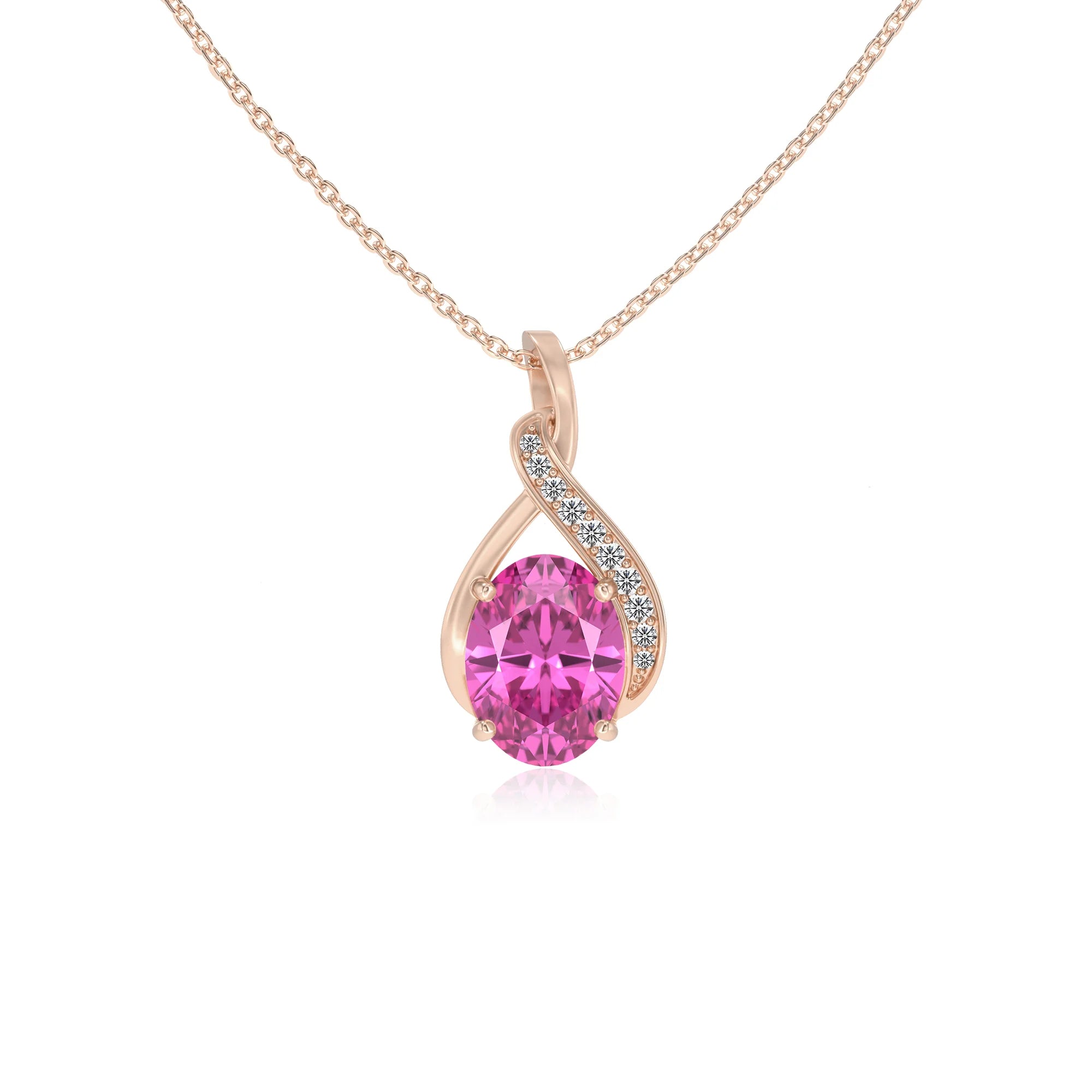lab grown pink-sapphire oval solitaire necklaces in rose gold