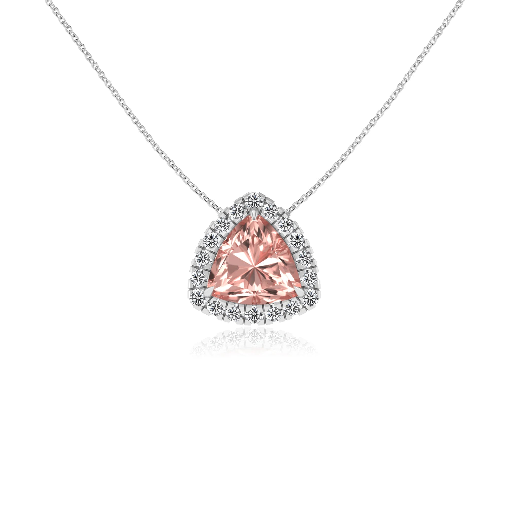lab grown morganite trillion solitaire necklaces in white gold