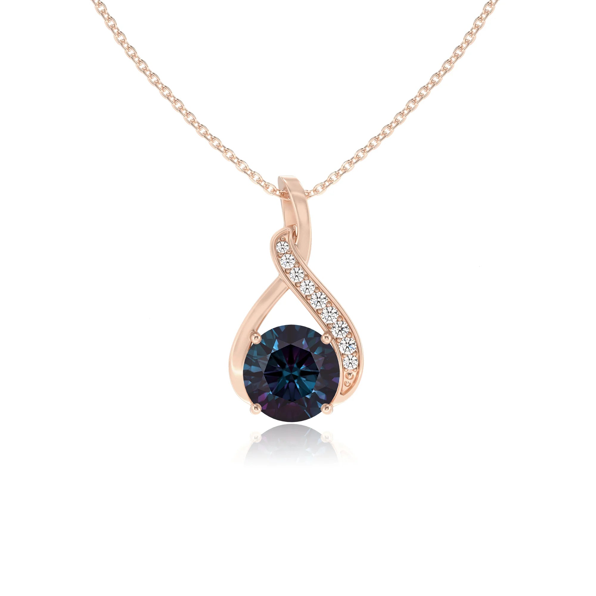 lab grown alexandrite round solitaire necklaces in rose gold