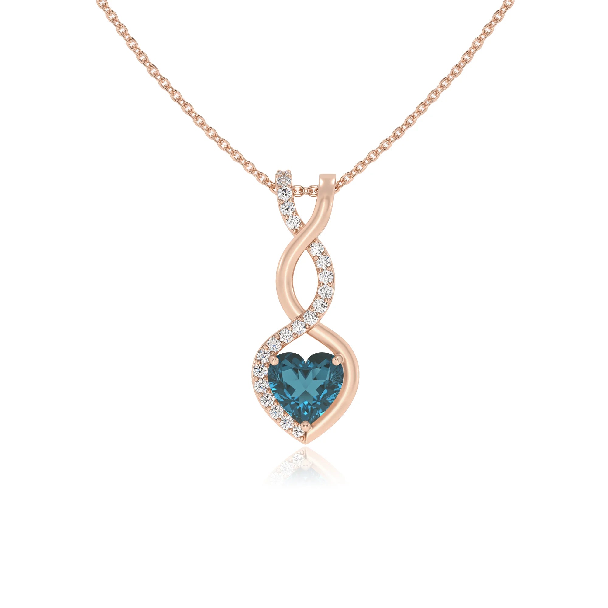 natural london-blue-topaz heart infinity necklaces in rose gold