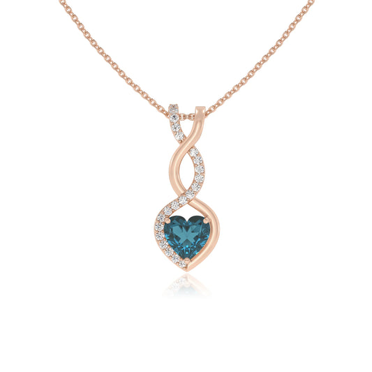 natural london-blue-topaz heart infinity necklaces in rose gold