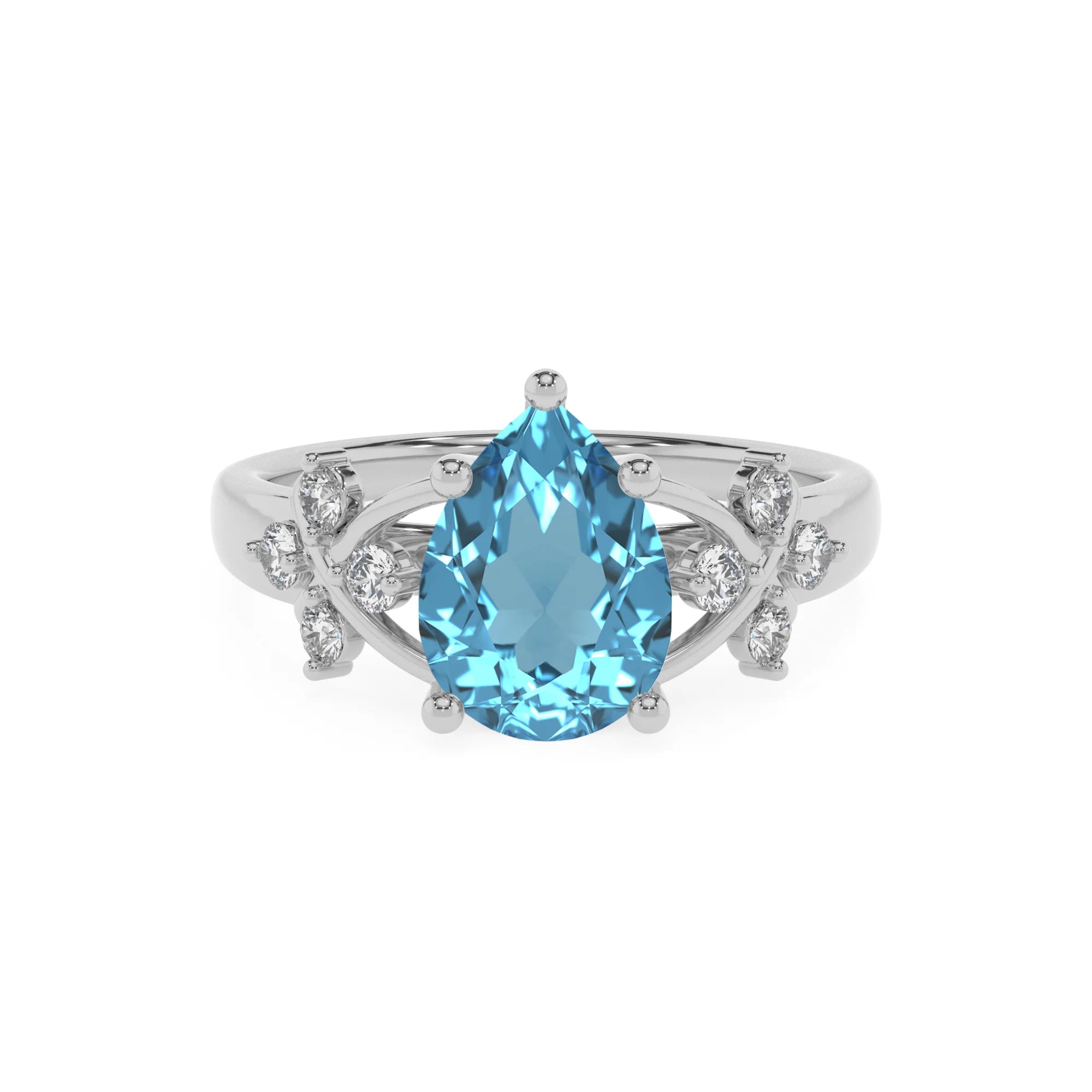 natural swiss-blue-topaz pear solitaire rings in platinum