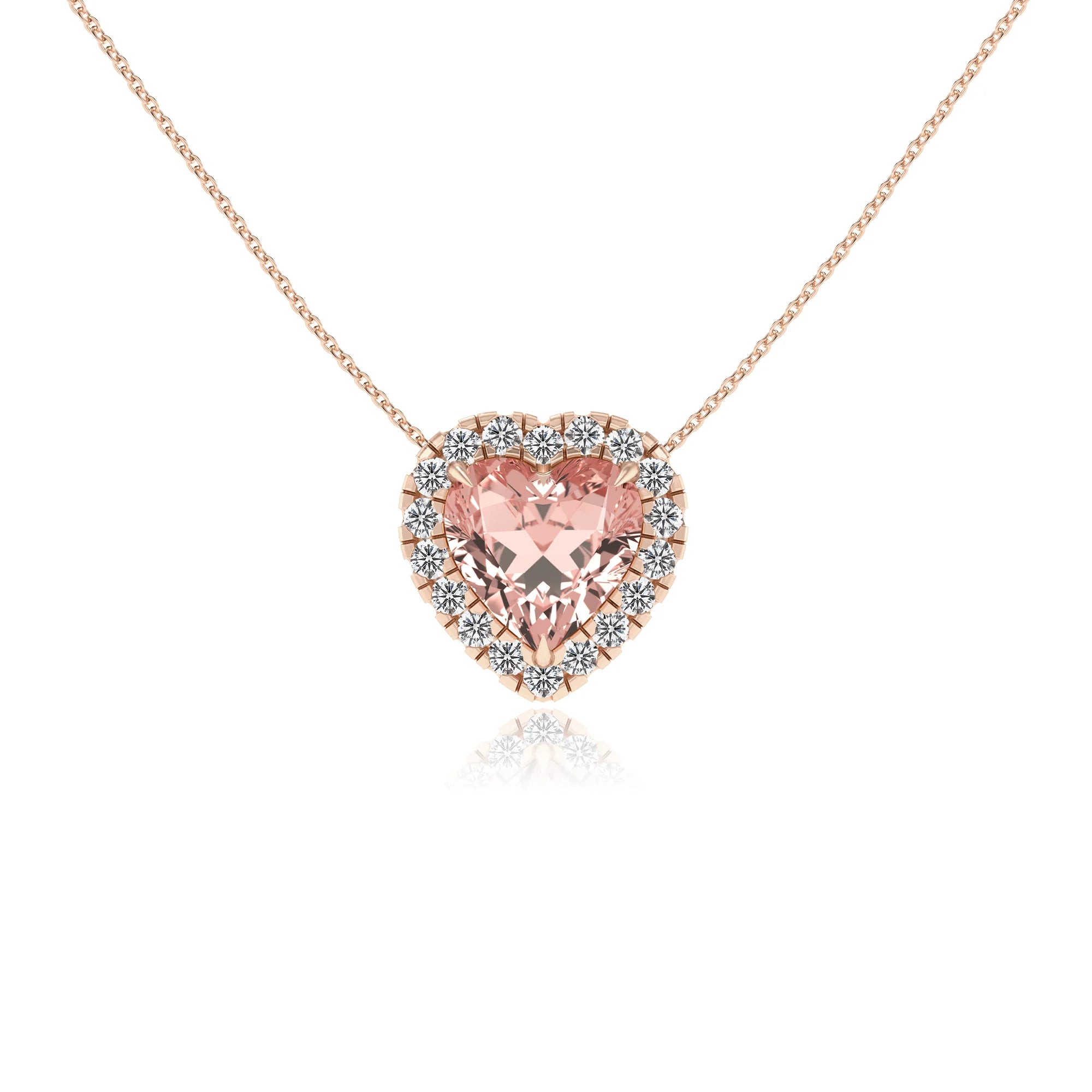lab grown morganite heart solitaire necklaces in rose gold