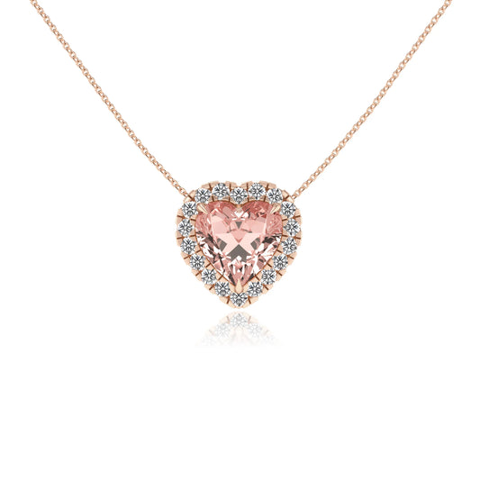 lab grown morganite heart solitaire necklaces in rose gold
