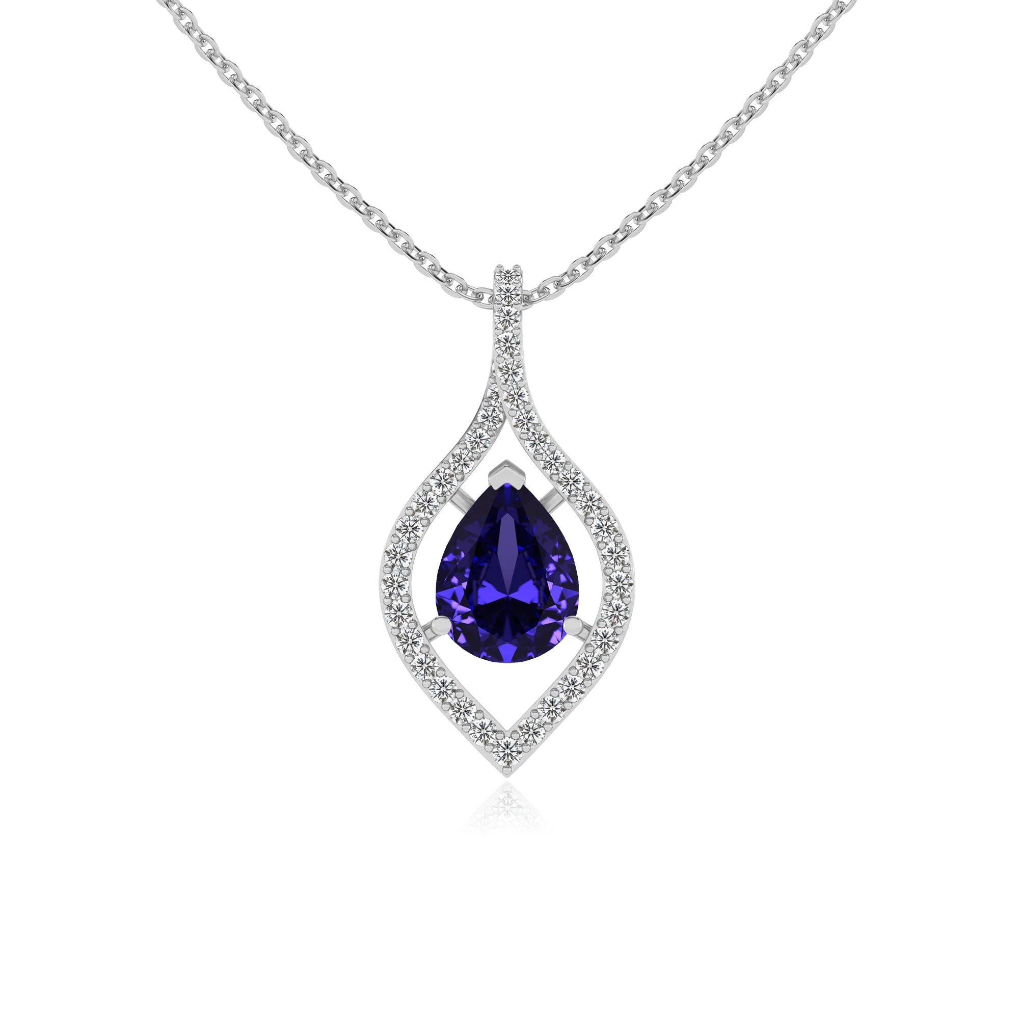 lab grown tanzanite pear infinity necklaces in sterling silver