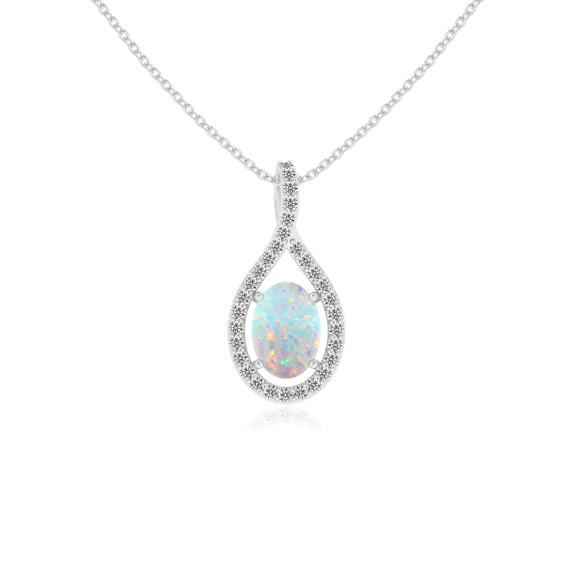 lab grown opal oval solitaire necklaces in platinum