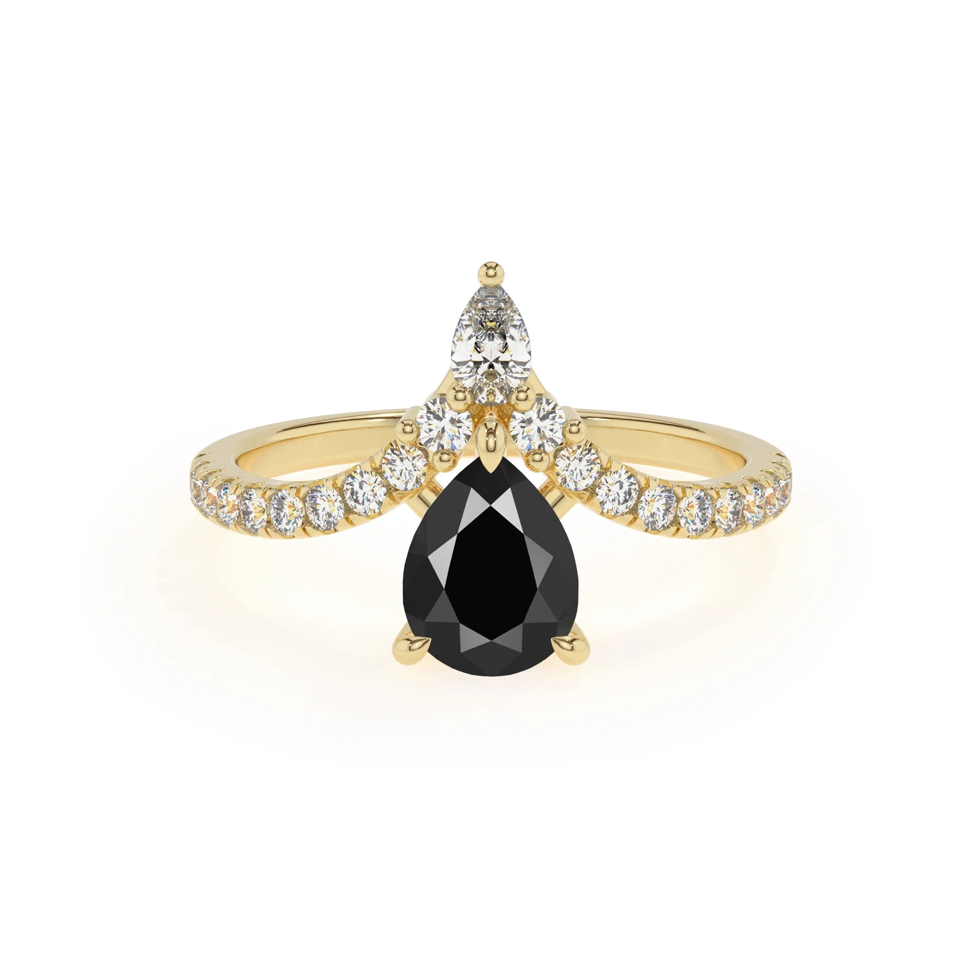 natural black-onyx pear solitaire rings in yellow gold