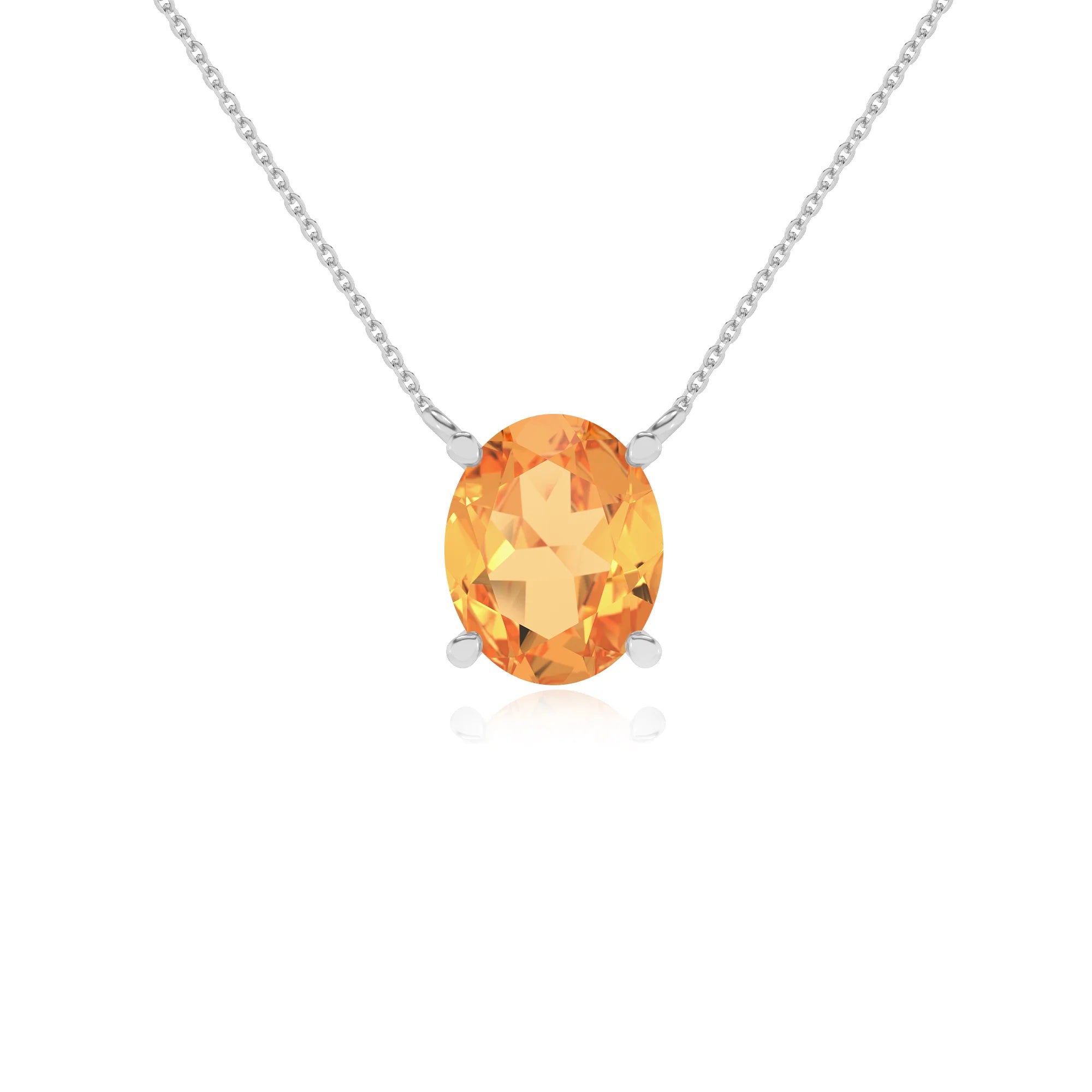 lab grown citrine oval solitaire necklaces in white gold