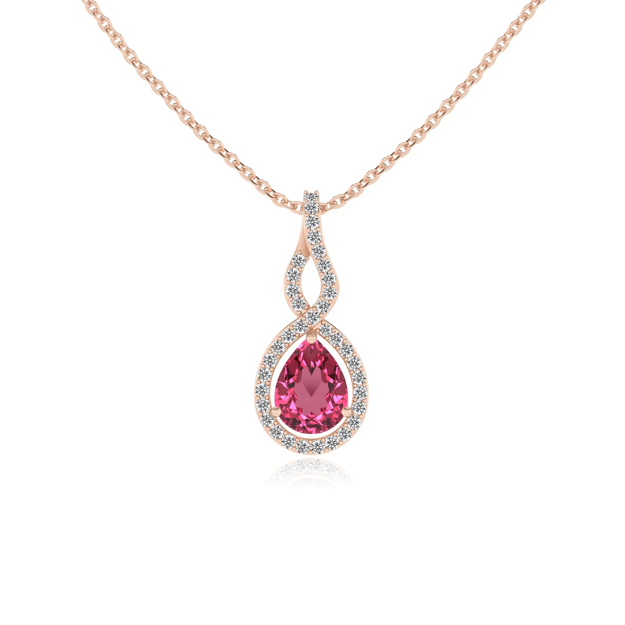 lab grown pink-tourmaline pear necklaces in rose gold