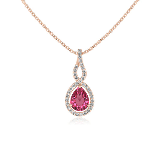 lab grown pink-tourmaline pear necklaces in rose gold