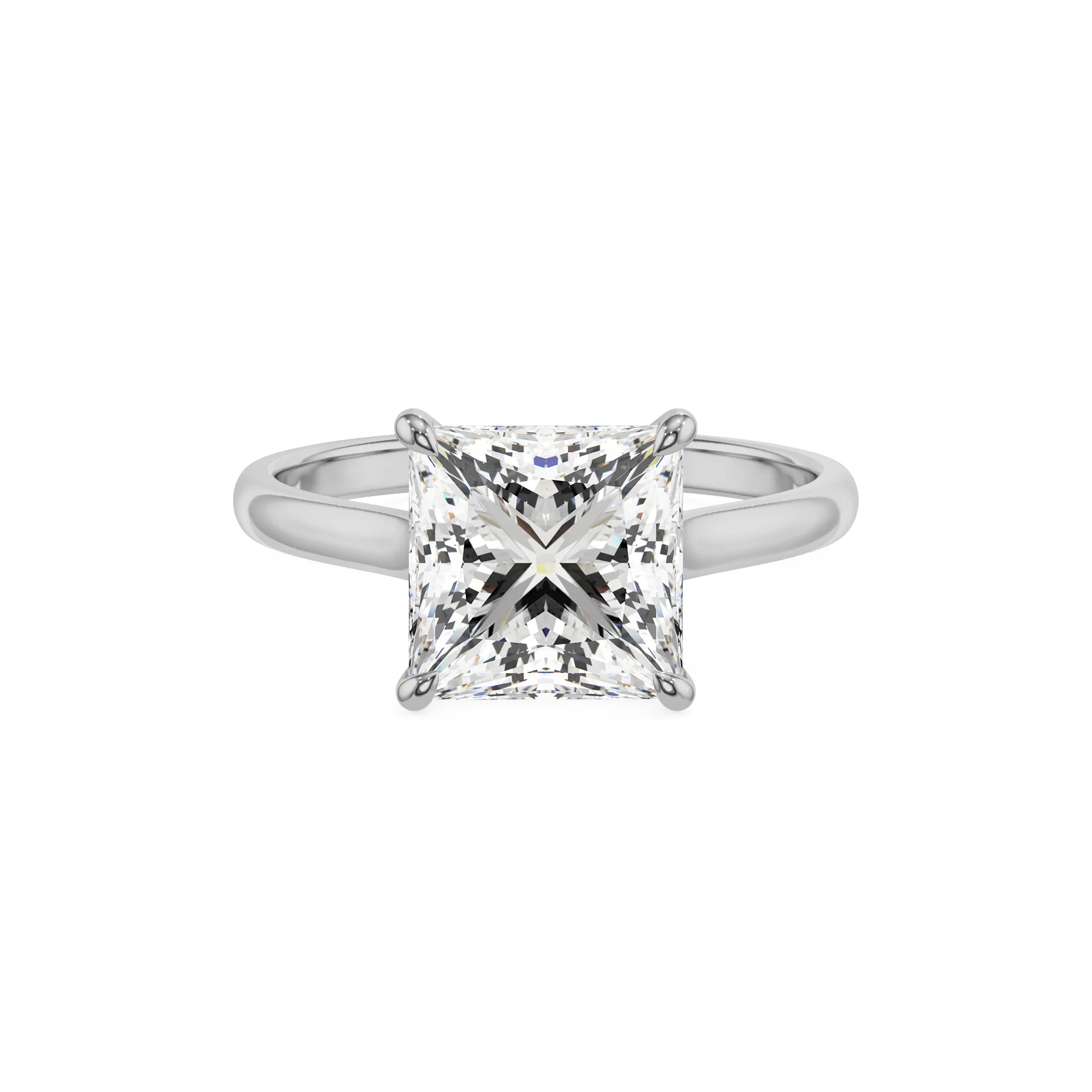 lab grown moissanite princess solitaire rings in white gold