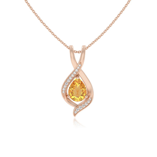 lab grown citrine pear solitaire necklaces in rose gold