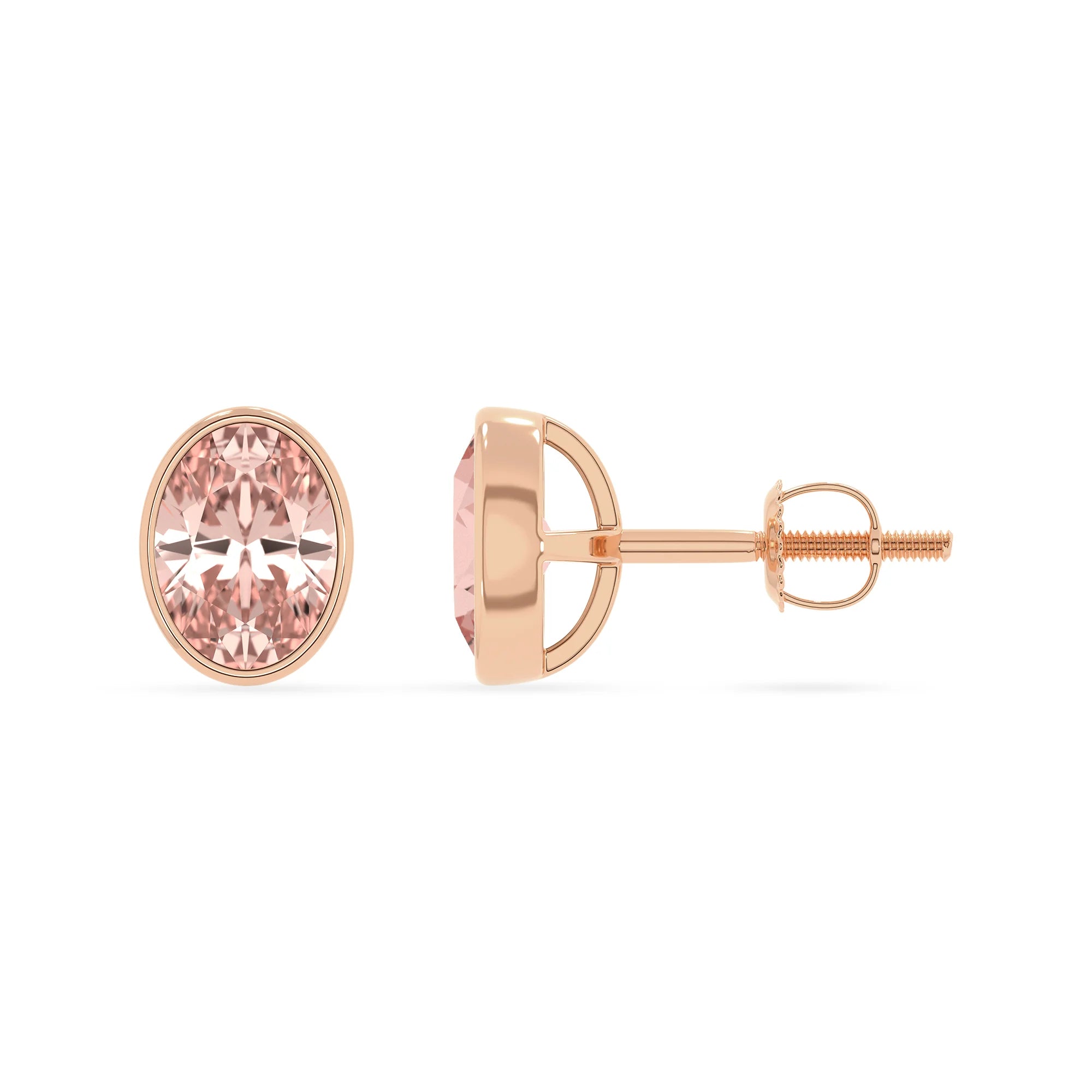 lab grown morganite oval stud earrings in rose gold