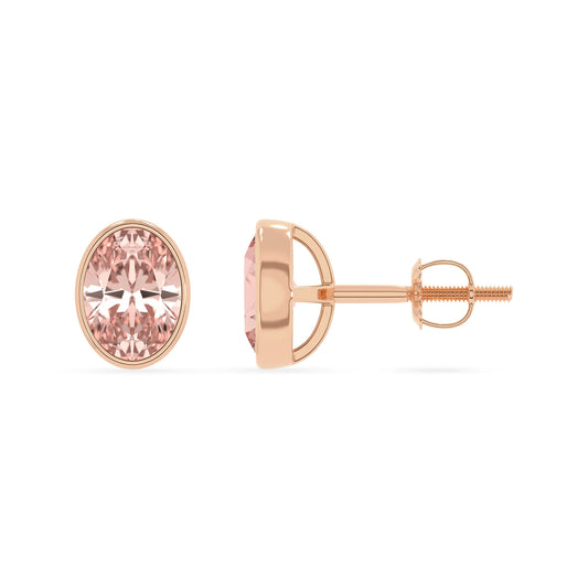 lab grown morganite oval stud earrings in rose gold