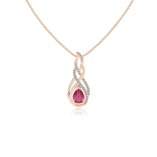 lab grown pink-tourmaline pear solitaire necklaces in rose gold