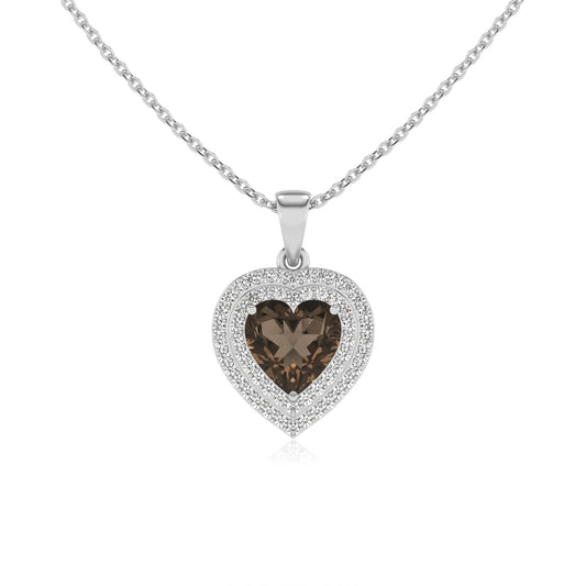 natural smoky quartz heart halo necklaces in sterling silver