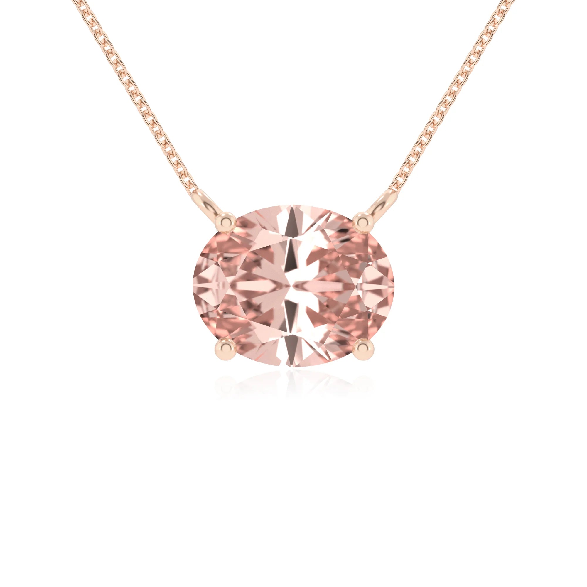 lab grown morganite oval solitaire necklaces in rose gold