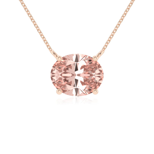 lab grown morganite oval solitaire necklaces in rose gold