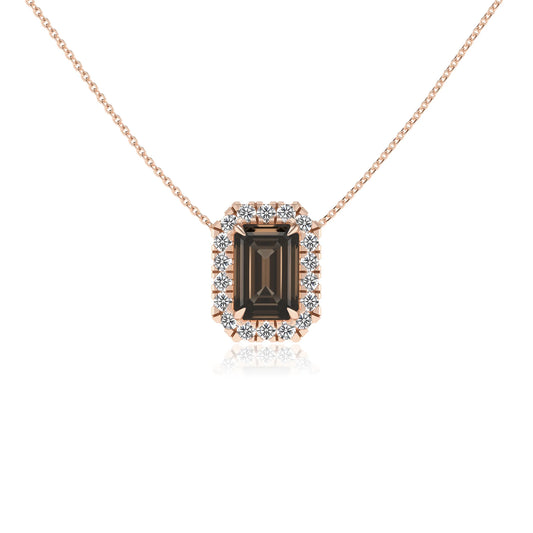 natural smoky quartz emerald cut solitaire necklaces in rose gold