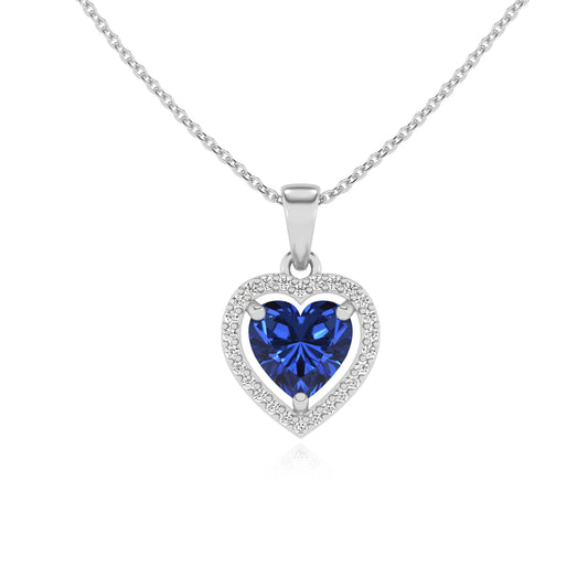 lab grown blue-sapphire heart solitaire necklaces in platinum