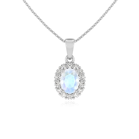 natural rainbow-moonstone oval solitaire necklaces in platinum