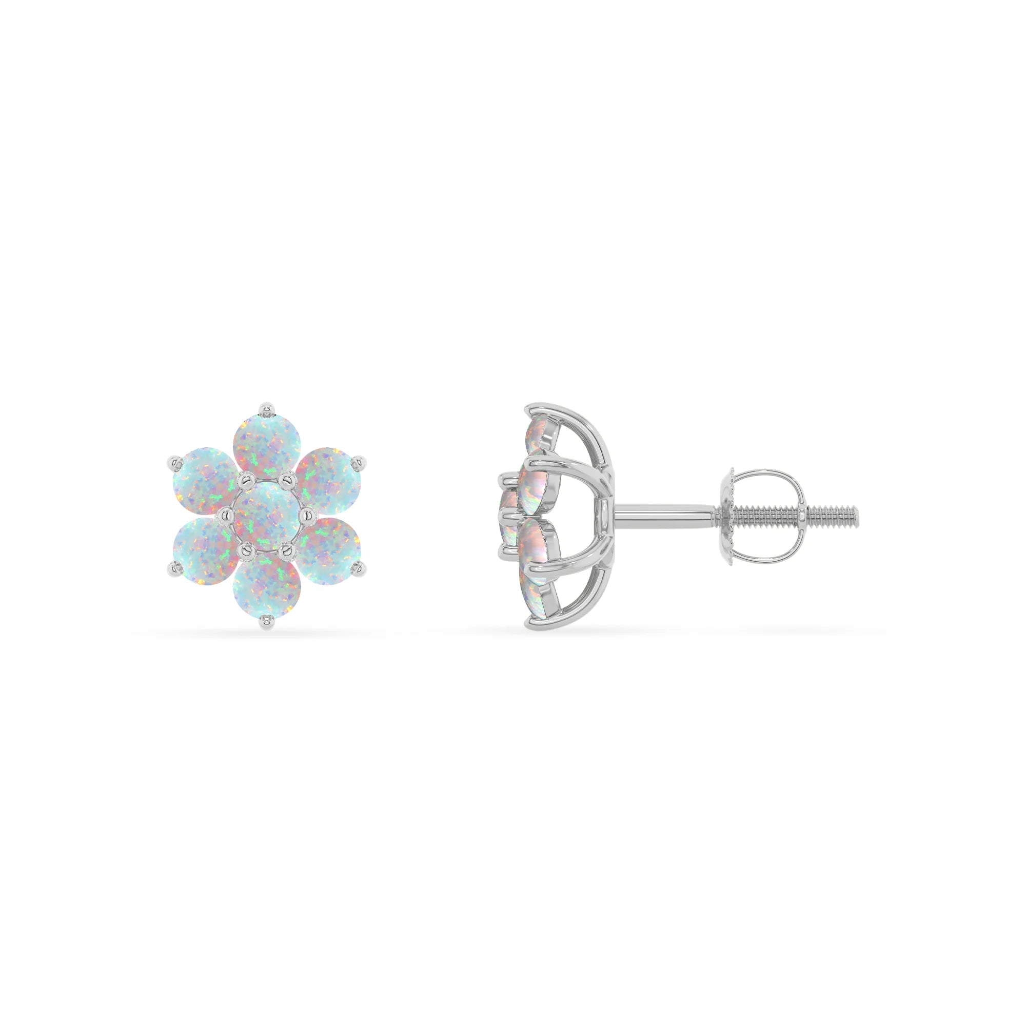 lab grown opal round stud earrings in sterling silver