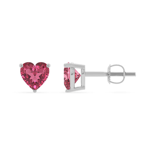 lab grown pink tourmaline heart stud earrings in sterling silver