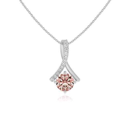 lab grown morganite round solitaire necklaces in sterling silver