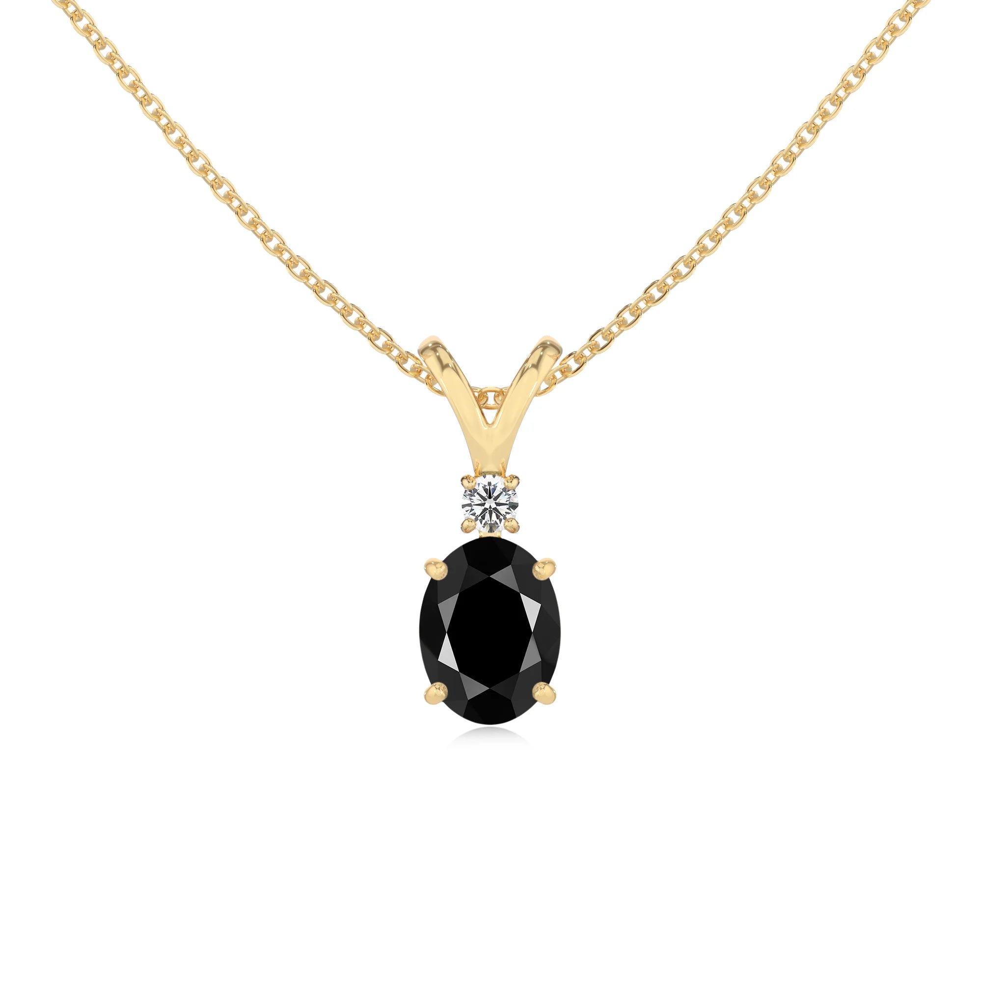 natural black-onyx oval solitaire v-bale necklaces in yellow gold