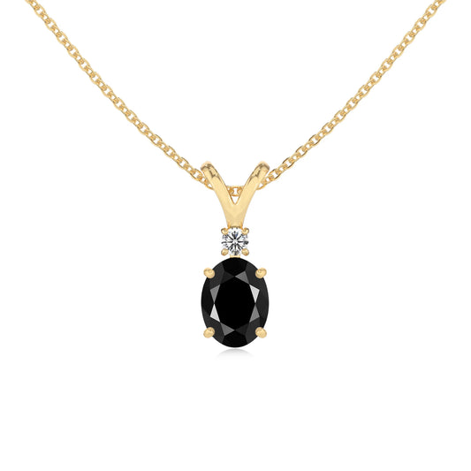 natural black-onyx oval solitaire v-bale necklaces in yellow gold